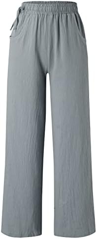 MIASHUI Разкроена гамаши Дамски памучни свободни широки панталони с висока талия директни ежедневни панталони в стил ретро в литературния стил през целия ден