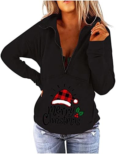 Жена Пуловер Мода 2022 Коледа Моите Поръчки Върховете 1/2 цип Спортен Случайни Пуловер С Джобове И Рюшами, Hoody