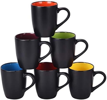 Комплект от 6 кафе чаши, Керамични чаши за Кафе с 16 унции, Кафеена чаша за ресторант, Набор от черни кафе на steins голям размер, е Идеално за приготвяне на кафе, капучино