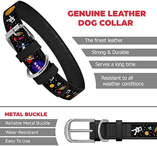 Кожена яка WAUDOG с дизайн на НАСА - Яки за средни, Малки и Големи кучета - Заредете нашийници за кучета със здрава метална тока и QR биркой