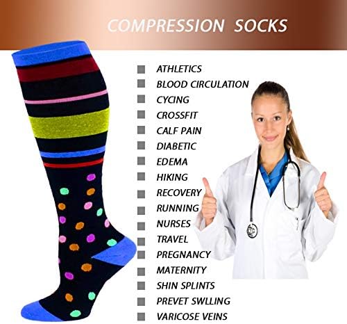 Dr. Shams 6 Чифта В опаковка, Цвят Пътни Спортни Компресия чорапи до коляното, изработени от памук, с класификация (6 двойки в асортимент, малки / Средни)