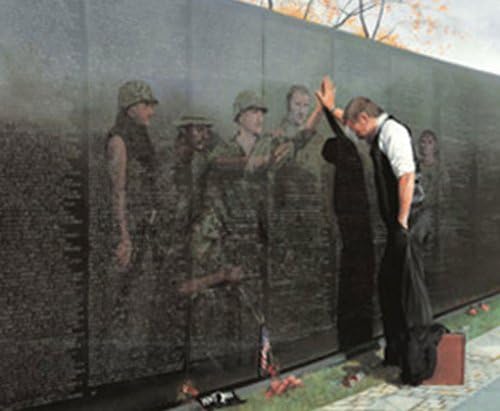 Размисли Ли Тетера Изобразително изкуство Гравюра Паметник на стената на войната във Виетнам (Общ размер: 30x23) (Размер на изображението: 26x19)