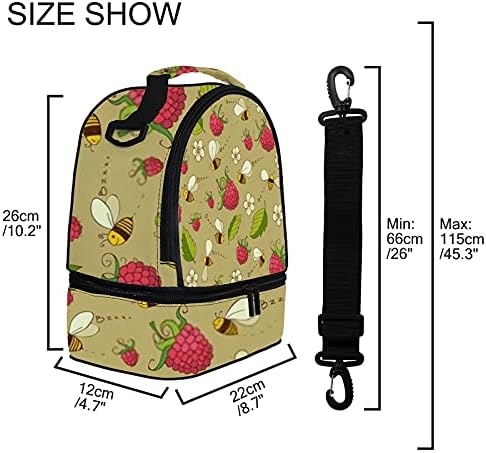 Здрав преносим двупластова чанта за хранене Bees and Flower с обяд-бокс на раменна рамо, подходяща за работа, пътуване и учене