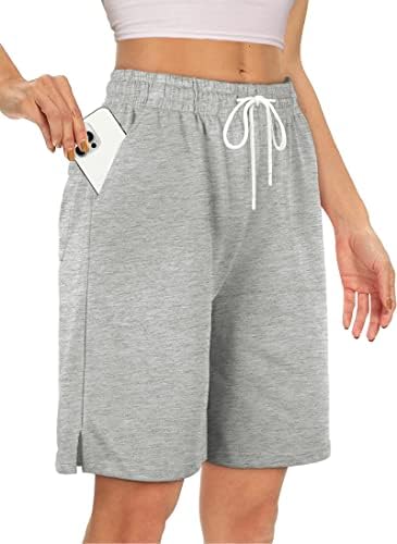 Дамски памучни къси панталони-бермуди SAMPEEL 7 инча с 3 джобове, Ежедневни Летни Леки Спортни Шорти Свободно намаляване с цепка отстрани