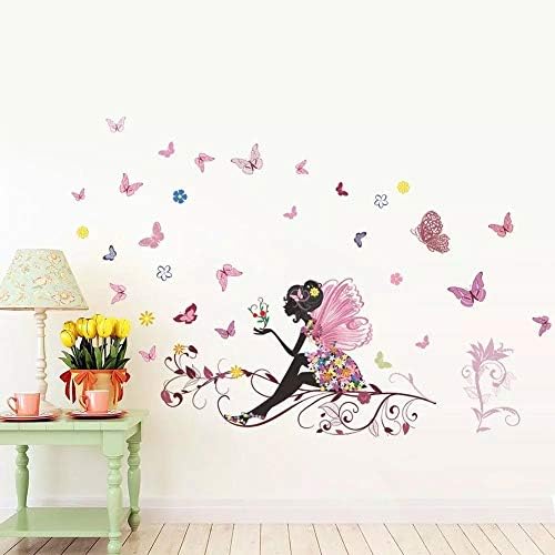 Стенно Изкуство Пеперуда на Цвете Фея Стенни Стикери за Декорация на Стените на Стаята Спалня и Всекидневна За Момичета Стикер Плакат Рисувани Стенни
