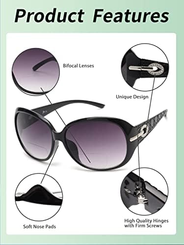 JM Класически бифокални очила за четене за жени, реколта очила за четене, защита от ултравиолетови лъчи на открито, черно + 2,5