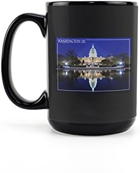 Фенер Press Сградата на Капитолия през нощта, Вашингтон, окръг Колумбия (черна керамична чаша за кафе и чай по 15 унции, може да се мие в миялна машина и микровълнова печ