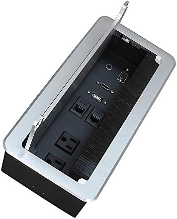 Блок за свързване на Desi conference table power hub с конектор за захранване, USB, HDMI, RJ-45 и аудио мултимедиен конферентна маса