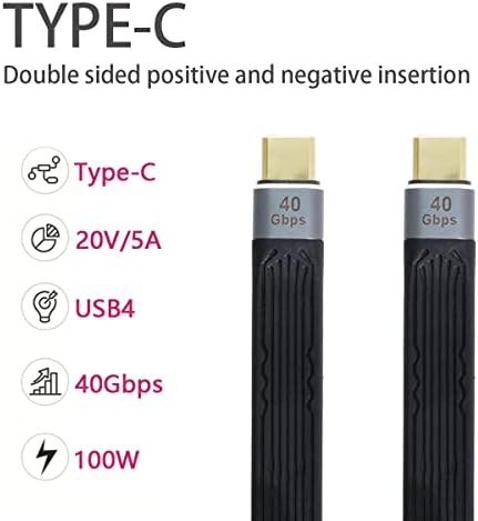 NFHK Type-C USB-C от мъжете на мъжа USB4 40 Gbit/със 100 Вата на 8 До Плосък Тънък Гъвкав Кабел за предаване на данни за Лаптоп и телефон 13 см