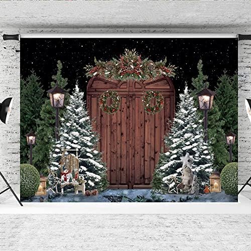 Hilioens 10 × 8 фута Коледен Фон на Вратата на Плевнята, Зимни и Коледни Бор Звездна Нощ Снимка за Фон честита Нова Година на Фестивала Вечерни Украса на Банер