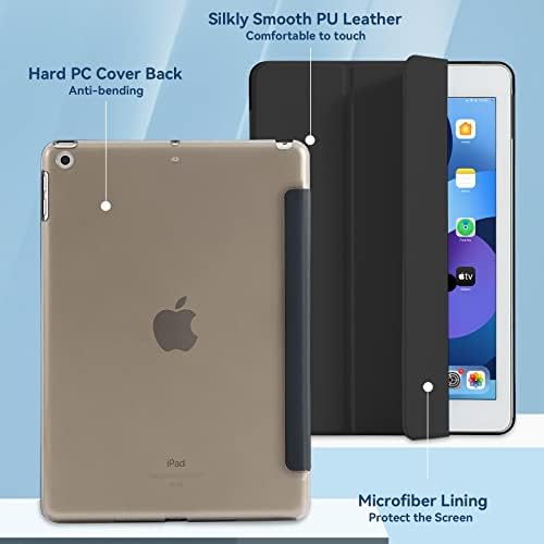 Калъф 4UBonLife за iPad 6-ти /5-то поколение, 9,7 инча, 2018/2017, тънък, Лек калъф-поставка, smart-калъф с прозрачна матирана заден панел за Apple iPad 5/6 поколение, автоматично включване / изключване, черен