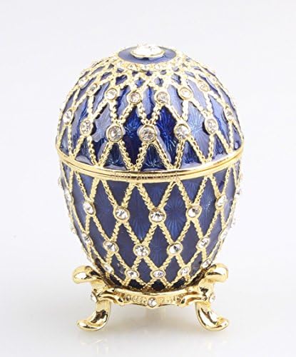 znewlook Лъскава Ковчег за Украшения във формата на Яйца с Кристали, Подарък Кутия за Пръстени, Ковчег за Бижута във формата на Яйца (в Синьо)