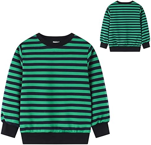 IFOTIME/ Базова тениска с дълъг ръкав за малки момичета и момчета, Ежедневни тениски с принтом райе, Ризи (Зелен 1, 10-11 години)