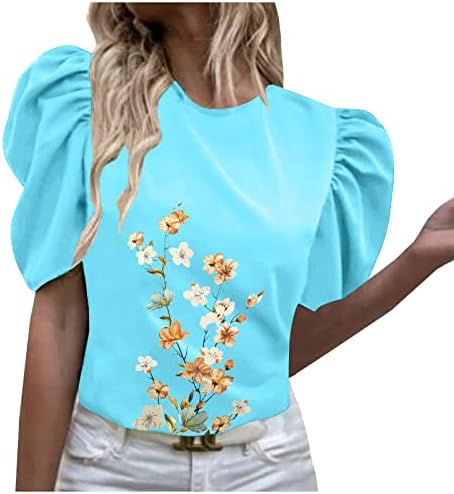 Модни Дамски Блузи с кръгло деколте и Буйни Къси Ръкави, Ежедневни Летни Блузи С Флорални Принтом