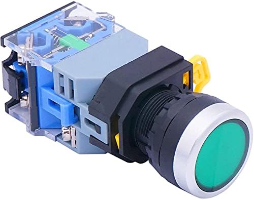 UNCASO 22 мм, 10A 440 В 1NO 1NC DPST Превключвател на Захранването Бутон Ключове с един Зелен led подсветка Напрежение 110 (цвят: зелен)