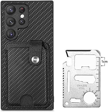 TopFunny Калъфи Galaxy S23 Ultra Чанта-портфейл с държач за карти, поставка [За закрепване], флип-надолу капачка от изкуствена кожа в бизнес стил с Мулти-функционален инструмент за рязане на карти Samsung Galaxy S23