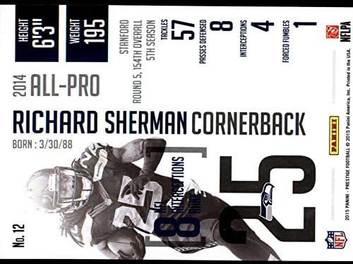 2015 Панини Prestige 12 Ричард Шърман Ню Йорк-MT Seattle Seahawks Официалната футбол NFL карта