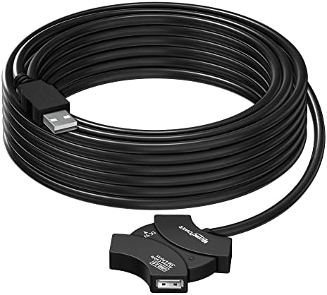 Активен удължител MutecPower 33 фута (10 м) USB 2.0 4-Пристанищен USB възел и чипсети на разширяване - USB-кабел за свързване на мъж към жена / Кабел-ретранслатор 33 Фута Черен