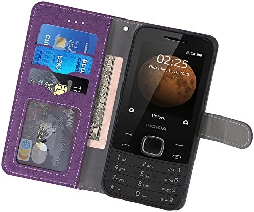 Asuwish е Съвместим с Nokia 225 4G 2020, една чанта-портфейл и защитно фолио за екрана, Кожен Флип-Портфейл, Притежател на кредитна карта, Поставка, Каишка за китката, Аксесоари за мобилни телефони, Калъф за Nokia225