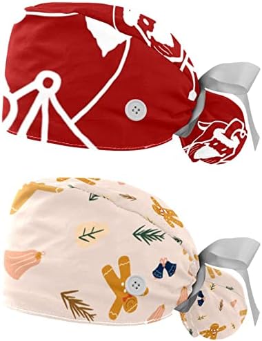 2 Опаковане на Работни шапки за еднократна употреба с Лента за пот за жени, Акварелни Коледни Цветя, Торбичка с Кон Опашка, Търкане-Шапки
