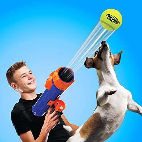 12-инчов бластер Nerf Dog, без да се стяга за топки, 3 тенис топката с мъка, с диаметър 2 инча - Непрозрачно Синьо / Оранжево / Сиво-оранжево, синьо-зелени