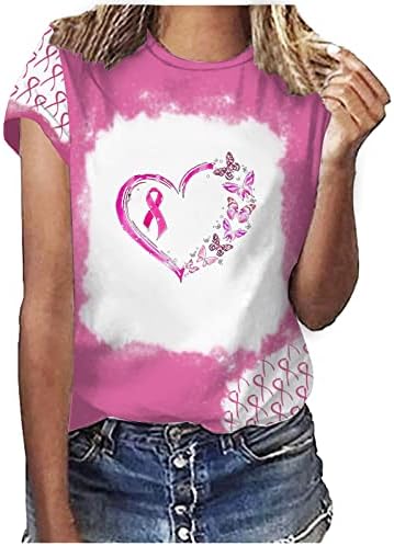 Информираността за рака на гърдата, Тениски за Жени, Розова Тениска с кръгло деколте и Къс ръкав, Блузи, Празнични Ежедневни Ризи, Блузи