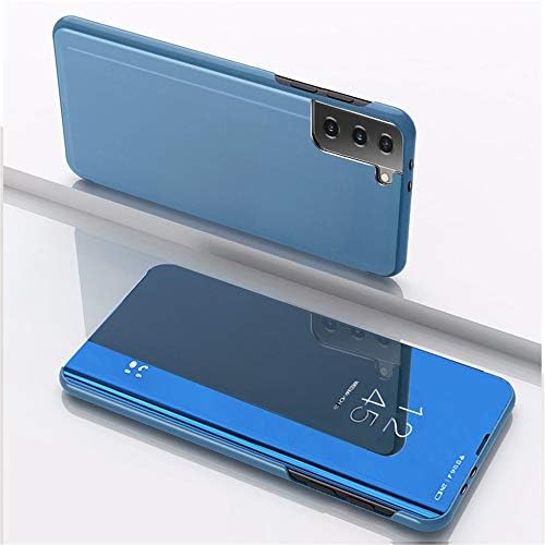 BICHONG е Съвместим с Samsung Galaxy S10E Калъф със стойка Flip Кожен Прозрачно Огледало За Грим Блясък Луксозен устойчив на удари Защитен Калъф за телефон Samsung Galaxy S10E Mirror Blue QH