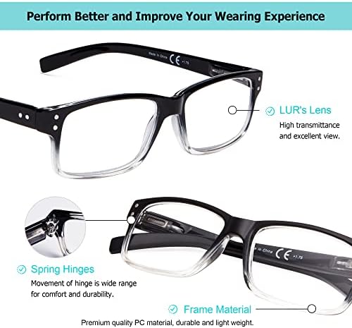 LUR 6 опаковки класически очила за четене + 4 опаковки стилни очила за четене (общо 10 двойки ридеров, включително ридеры sunshine + 2,25)