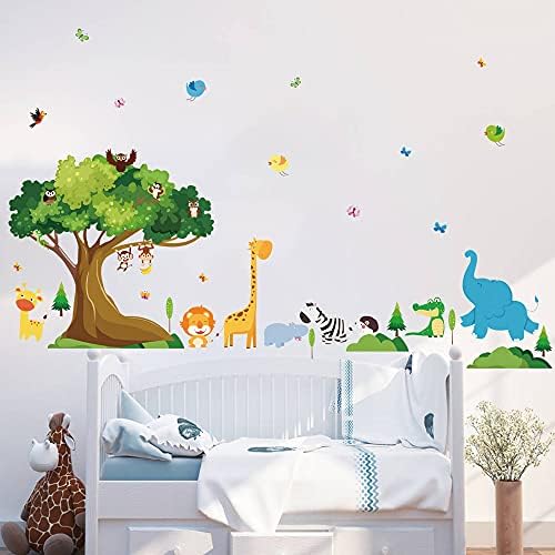 Стикери за стена с животни от джунглата Runtoo, маймуна, слон, горско дърво, стикери за стена за детска спални, боядисани стени детска