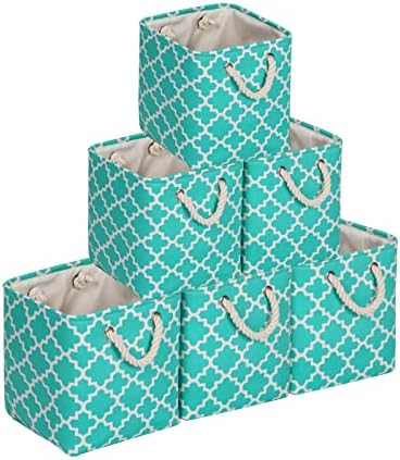 Сгъваеми тъканни кошница за съхранение на Univivi с двойни дръжки, 6 опаковки за организиране на съхранение (Зелени, 10.5 инча-6 бр.)