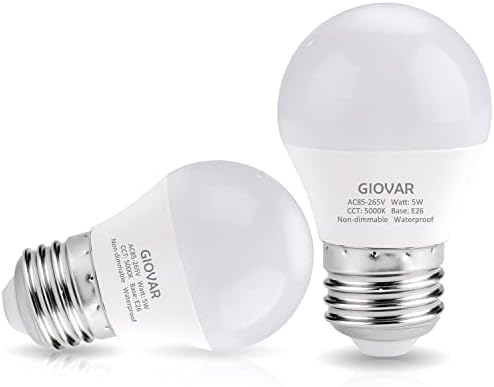 GIOVAR 2 набор от led лампи за хладилник с Мощност 40 W, Еквивалент на 120 В, Електрическата Крушка A15 Дневна светлина 5000 До хладилника, Цокъл E26, Водоустойчив, Без регулиране