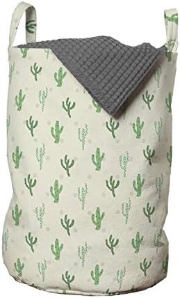 Чанта за дрехи Ambesonne Cactus, Ретро стил Saguaro Desert Nature Leaf дивата природа Битник, Кошница за дрехи с дръжки, Закрывающаяся на шнур, за пране, 13 x 19, черупки от яйца и Зелена папрат