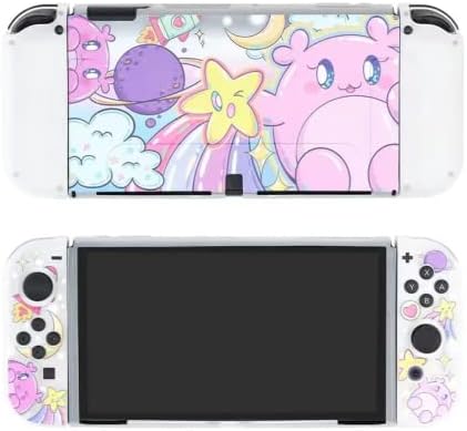 Хубава калъф Kirby, Съвместими с Nintendo Switch OLED, Фиксируемый за Носене, с Ергономичен дизайн Мек калъф от TPU за Joycon, Комплект с лъскава кожа