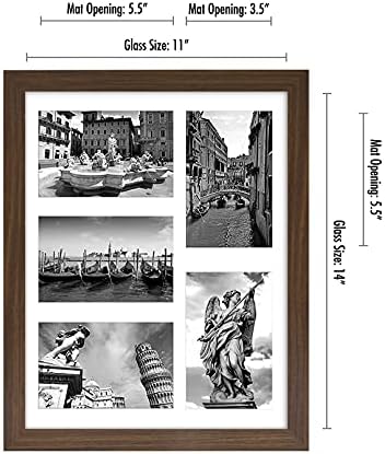 Рамка за снимки-колажи Americanflat 11x14 от орехово дърво с пет дисплеи за снимки с размери 4x6 - От небьющегося стъкло Хоризонтални и вертикални формати за стена