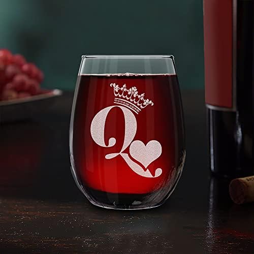 подаръчен комплект за двойки shop4ever® King & Queen of Hearts с лазерно гравирани Бира Пинтовый Чаша вино и Чаша за вино е да Я Подаръчен комплект