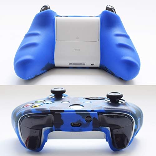 Комплекти защитни покривала за контролер Hikfly със силиконов гел за видео игри Xbox One Controller (1 х Камуфляжный калъф за контролер с 8 капачки за улавяне на палеца) (син)