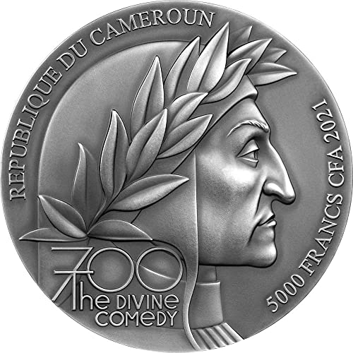 2021 Божествена Комедия PowerCoin Purgatorio 700-та годишнина от 5 Грама Сребърна Монета 5000 Франка Камерун 2021 Антични Гарнитури