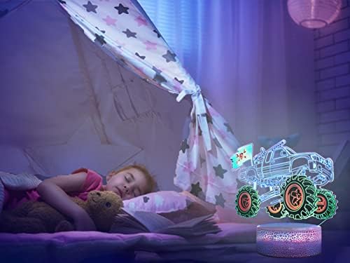 Лека нощ, 3D Иллюзионный лампа Monster Truck, Подаръци, изненади за деца, Подходящ е за оформяне на детски спални, четене преди лягане, на работния плот, стая, офис, Многоцветное и многорежимное превключване, със сензорен