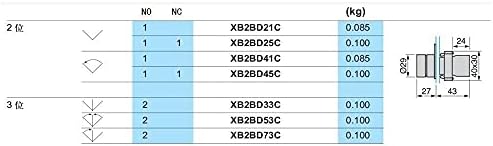 ANKANG XB2-BD21 XB2-BD33 2/3 разпоредби 1N0/1NC и 1NO /2NO С натискане, самостоятелно блокиране /Незабавен бутон превключвател (Цвят: XB2-BD41)