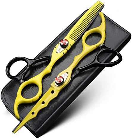 Жълт Еластична Вита Машина за подстригване на коса 6 инча от стомана JP9cr18, Професионални Ножици за подстригване на коса и филировочные Ножици, Инструмент за моделиране на косата, е подходящ за семейства или фризьорски