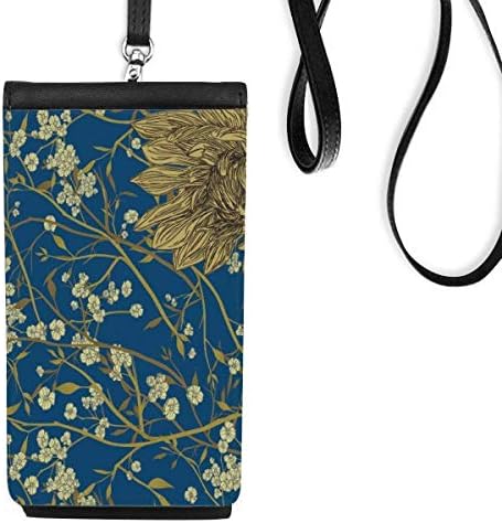 Ръчно Рисувани Цветя Хризантеми Телефон В Чантата Си Портфейл Окачен Мобилен Калъф Черен Джоба