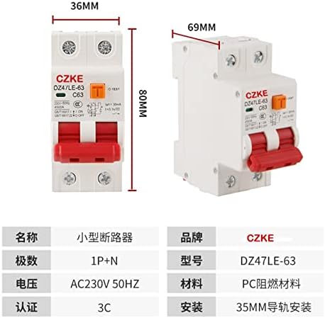 SNKB 230V 50/60 Hz RCCB MCB Автоматичен прекъсвач остатъчен ток 30 ma и защита от изтичане на 6/10/16/20/25/32/40 А (Цвят: N 1P, размер: 50A)