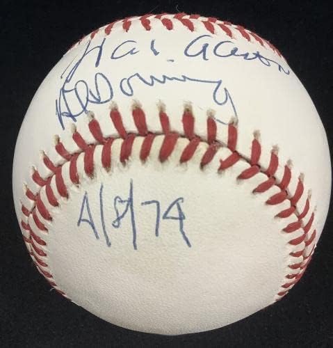 Ханк Аарон Подписа автограф Бейзбол Брейвз Элу Даунингу 715 HR 4/8/74 HOF JSA - Бейзболни топки с автографи