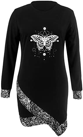 Секси ежедневна рокля-риза с принтом пеперуди, дълъг ръкав, О-образно деколте, черни рокли-ризи, безплатен кратък мини-рокля с грешен подолом