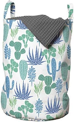 Чанта за суккулентного бельо Ambesonne, различни Кактуси естествени нюанси, Ботаническая Флора Пустинята, Кошница за дрехи с дръжки, закрывающаяся на шнур, за пране, 13 x 19, Синьо-зелено и бяло