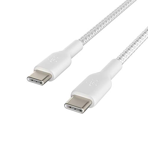 Кабел Belkin Boost Charge с оплеткой USB-C (кабел USB-C-USB-A, USB кабел Type-C за Samsung, Pixel, iPad Pro, Nintendo Switch и други устройства) 3 м, бял