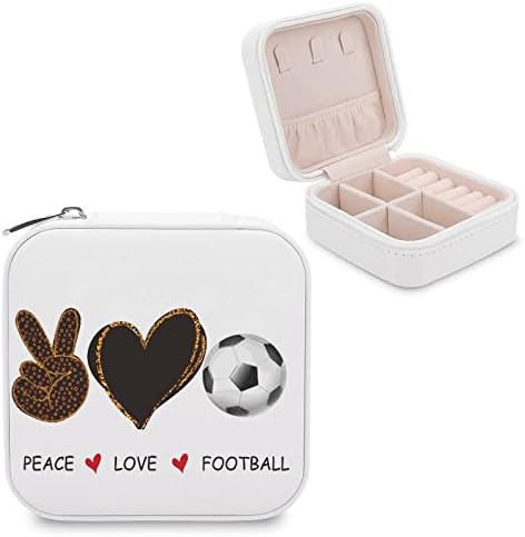 Peace Love Football Малка Пътна Ковчег За Бижута, Органайзер, Дисплей, Калъф за Съхранение на Пръстени, Обици, Колиета, Коледните Празници подаръци за Жени, Приятелки, най-Добрите Приятелки