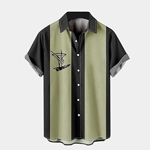 YHAIOGS Мъжки ризи голям растеж, мъжки ризи с принтом, плажни ризи с копчета и къс ръкав, памучен тренировочная риза с дълъг ръкав