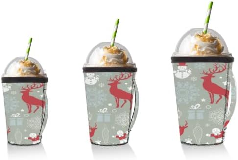 Коледа Elk Xmas 17 многократна употреба Кафе ръкав с лед с дръжка от неопрен за Напитки, кафе лате, Чай, Напитки, Бира (Малко 18-20 грама)
