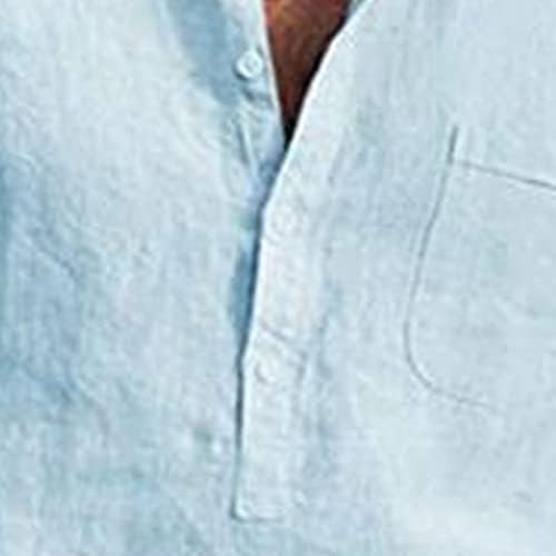 Мъжки Плажната Тениска с V-образно деколте и Копчета, Ежедневни Памучни Бельо Тениска С Къс Ръкав и Джоб, Лятна Однотонная Риза В стил Хипи